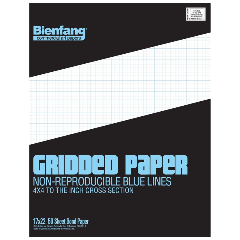 Bienfang Designer Grid Paper Pad, 4x4 Cross Section, 17 x 22 inches, 50 Sheets